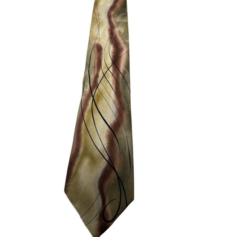 J. Garcia Tidal Wave Silk Tie Collection Forty Limited Edition Gold Tan Abstract - Picture 2 of 5